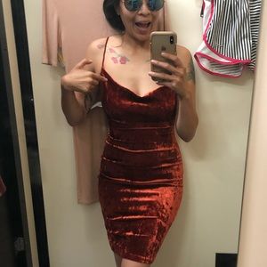 strappy burnt orange velvet dress